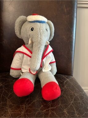 Babar - Vintage - Gray Plush Elephant in Sailor Outfit with Red Accents